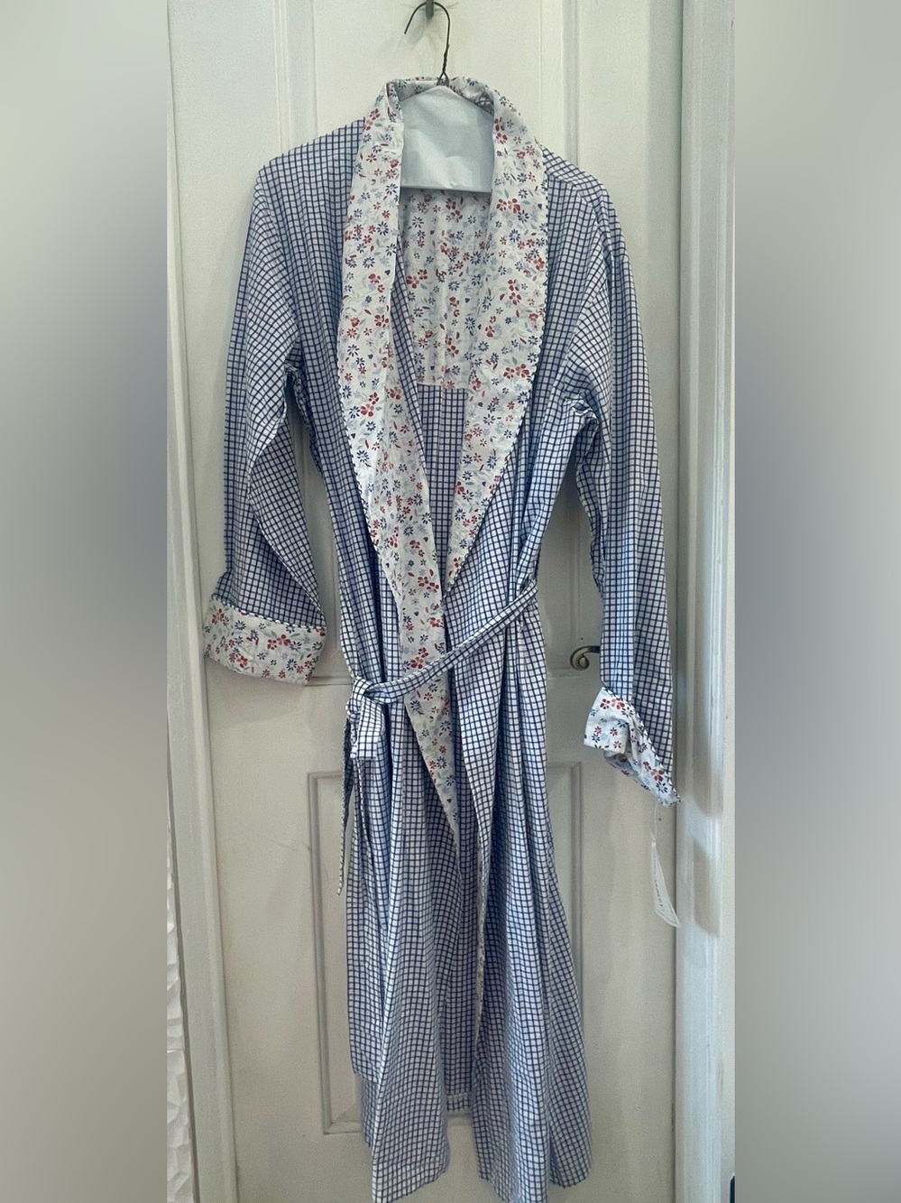 Laura Ashley Blue Gingham Kids Robe with Floral Trim